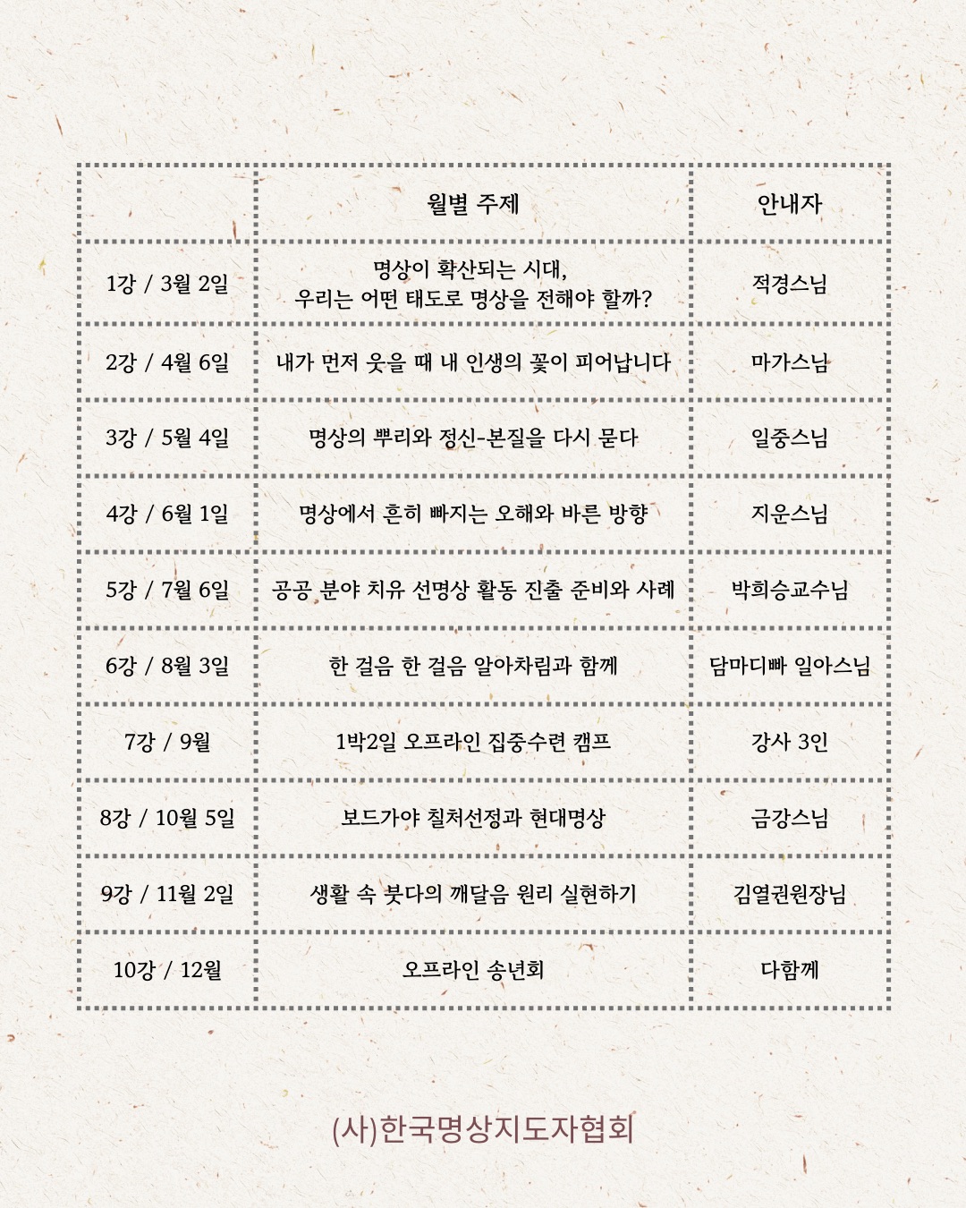 명상지도자 지도역량 업그레이드 특별과정